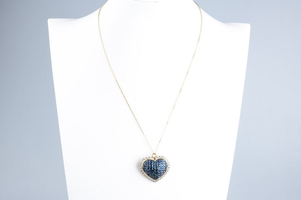 頸鏈 - 18 克拉 黃金 -  21.09ct. tw. 藍寶石 - 鉆石 #1.0