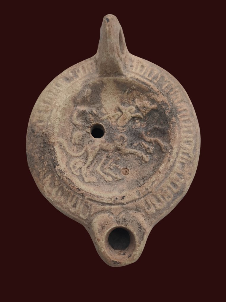 Ancient Roman Terracotta Oil Lamp with Apollo With Spanish Import License #1.0
