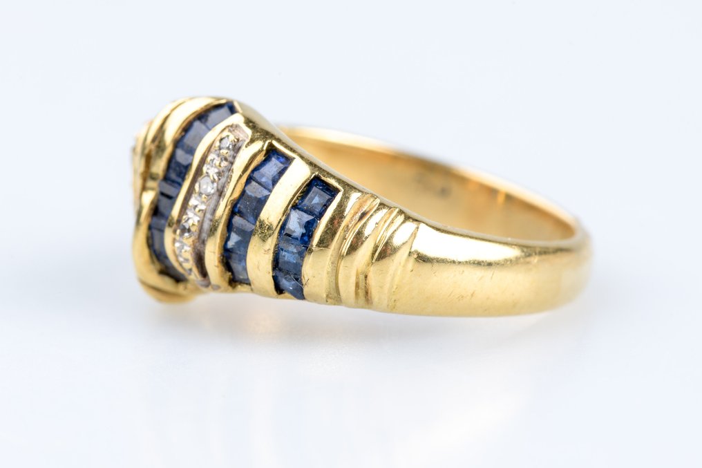 戒指 - 18K包金 黄金 -  1.50ct. tw. 蓝宝石 - 钻石 #3.2