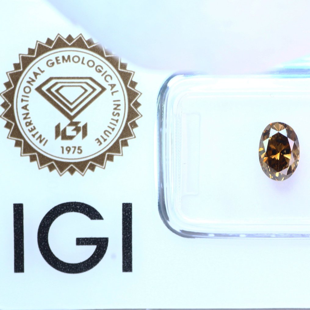 1 pcs 钻石  (天然色彩的)  - 1.03 ct - 椭圆形 - Fancy deep 棕色, 黄色 - I1 内含一级 - 国际宝石研究院（IGI） #2.1