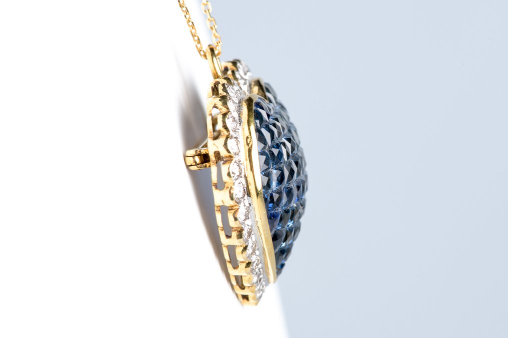 頸鏈 - 18 克拉 黃金 -  21.09ct. tw. 藍寶石 - 鉆石 #3.2