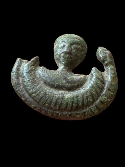 Merovingia Bronze Broche raro com cabeça. Licença de exportação espanhola. - 2 cm #1.0
