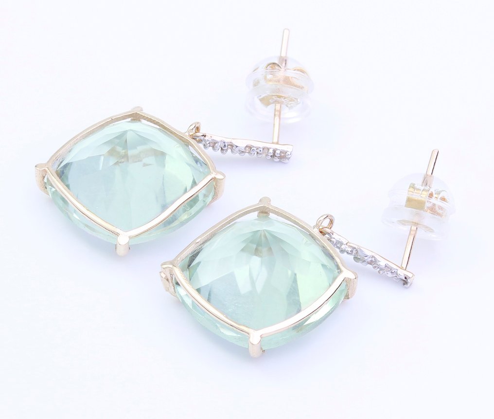 Sans Prix de Réserve - Boucles d'oreilles - 14 carats Or jaune Quartz - Diamant #4.3