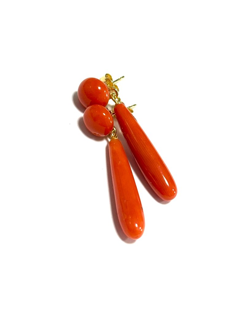 Κοράλλι - 18 καράτια - Κίτρινο χρυσό - Σκουλαρίκια - Sardegna #1.0