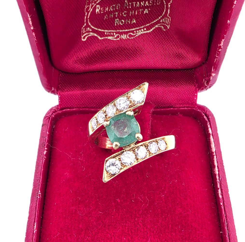 戒指 - 18K包金 黄金 - 1.30ct. tw. 祖母绿 - 钻石 #1.0