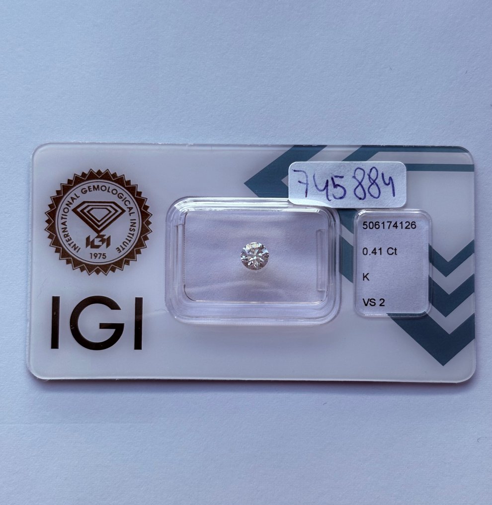 1 pcs Diamant  (Natural)  - 0.41 ct - Rotund - K - VS2 - IGI (Institutul gemologic internațional) #1.0