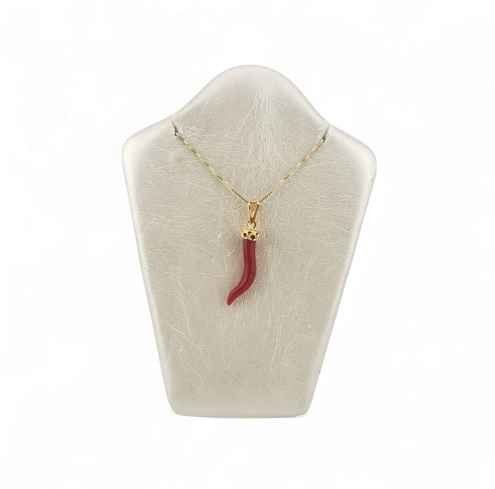 Coral - Prata - Colar com pingente - talhado à mão #1.0