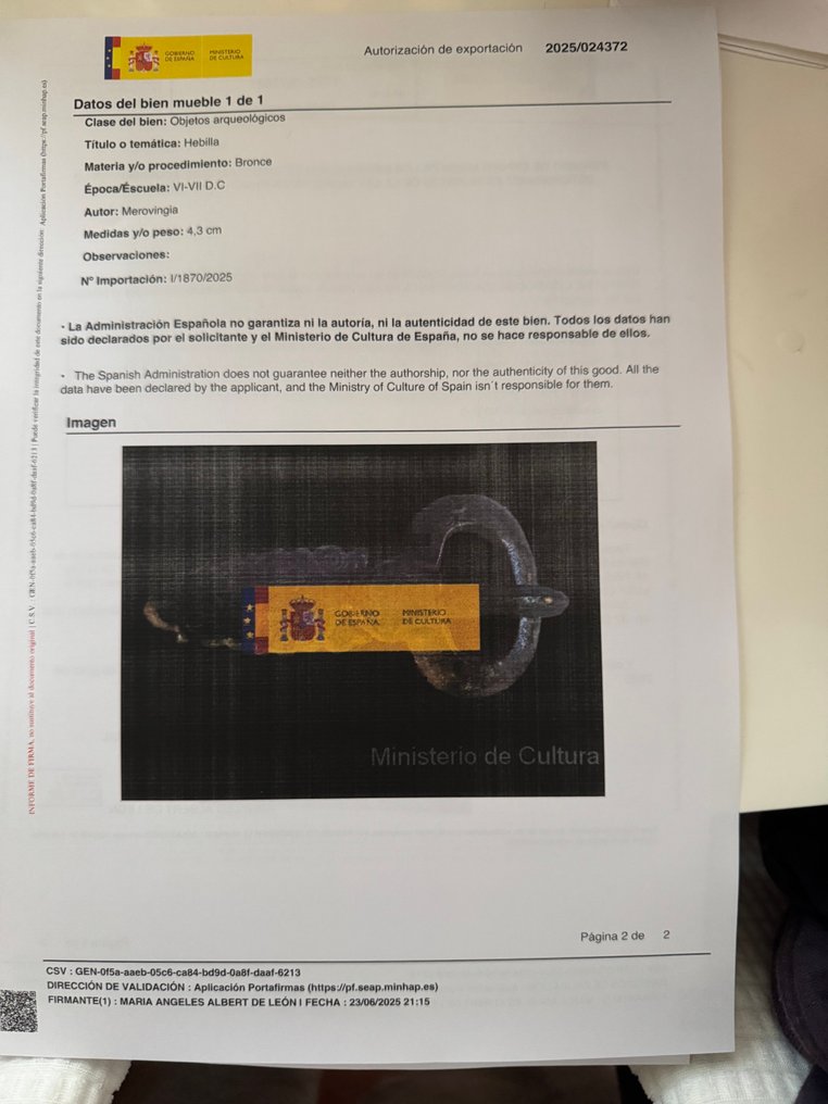 Merovingian Μπρούντζος Belt buckle, Ισπανική άδεια εξαγωγής - 9 cm #2.1