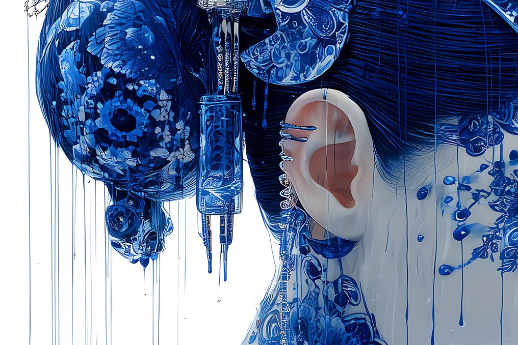 NYX - Geisha Samouraï - Hommage Bushido Porcelaine - Katana Bleu Cobalt #2.1