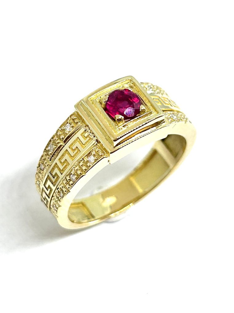 Δαχτυλίδι - 18 καράτια Κίτρινο χρυσό -  0.46ct. tw. Ρουμπίνι - Διαμάντι #1.0