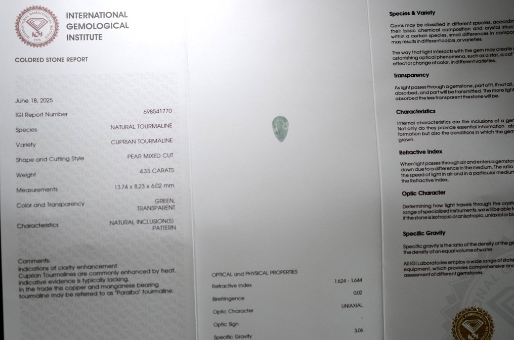 帕拉伊巴碧玺  - 4.33 ct - 国际宝石研究院（IGI） #2.1