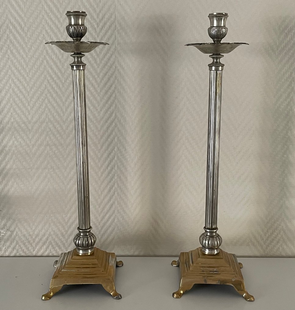 Taperstick燭台 稀有的 Palm-Leuchter 对 (2) - 镀银的黄铜 #1.0