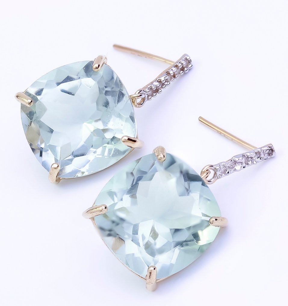 Sans Prix de Réserve - Boucles d'oreilles - 14 carats Or jaune Quartz - Diamant #1.0