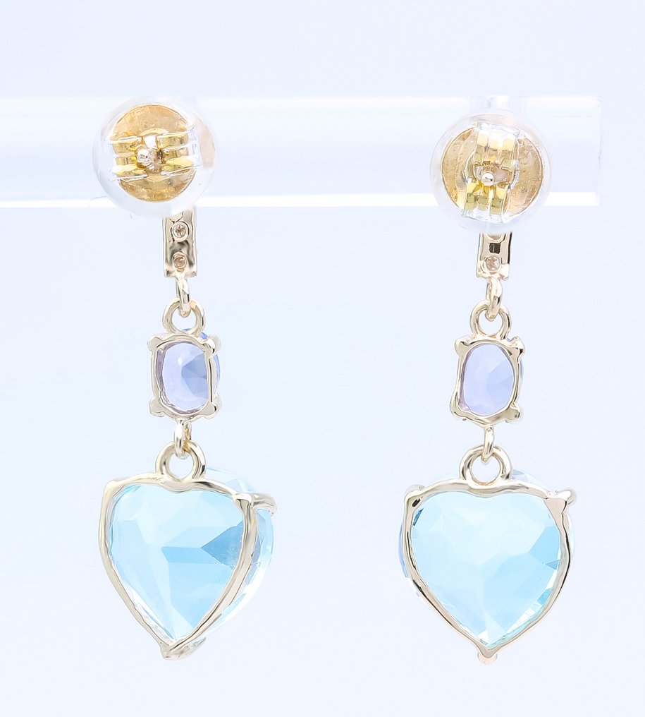 χωρίς τιμή ασφαλείας - Σκουλαρίκια - 14 καράτια Κίτρινο χρυσό Τοπάζιο - Διαμάντι - Τανζανίτης #4.3