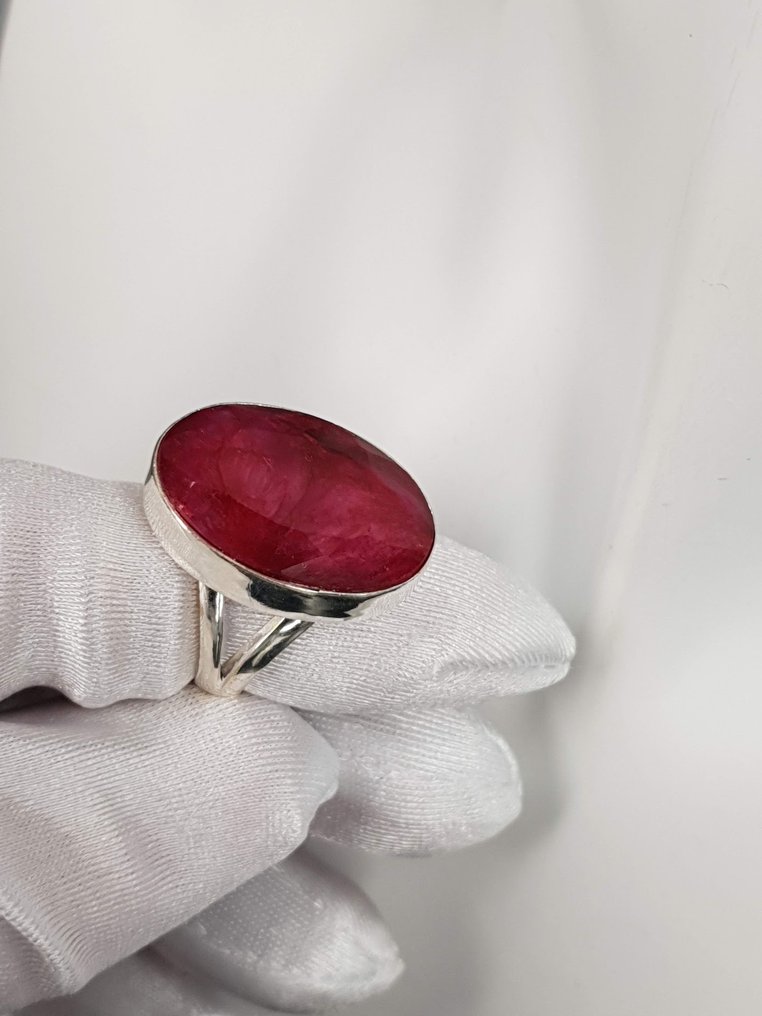 银, 天然红宝石 / 直径18.5毫米 / 免运费 - 戒指 #1.0
