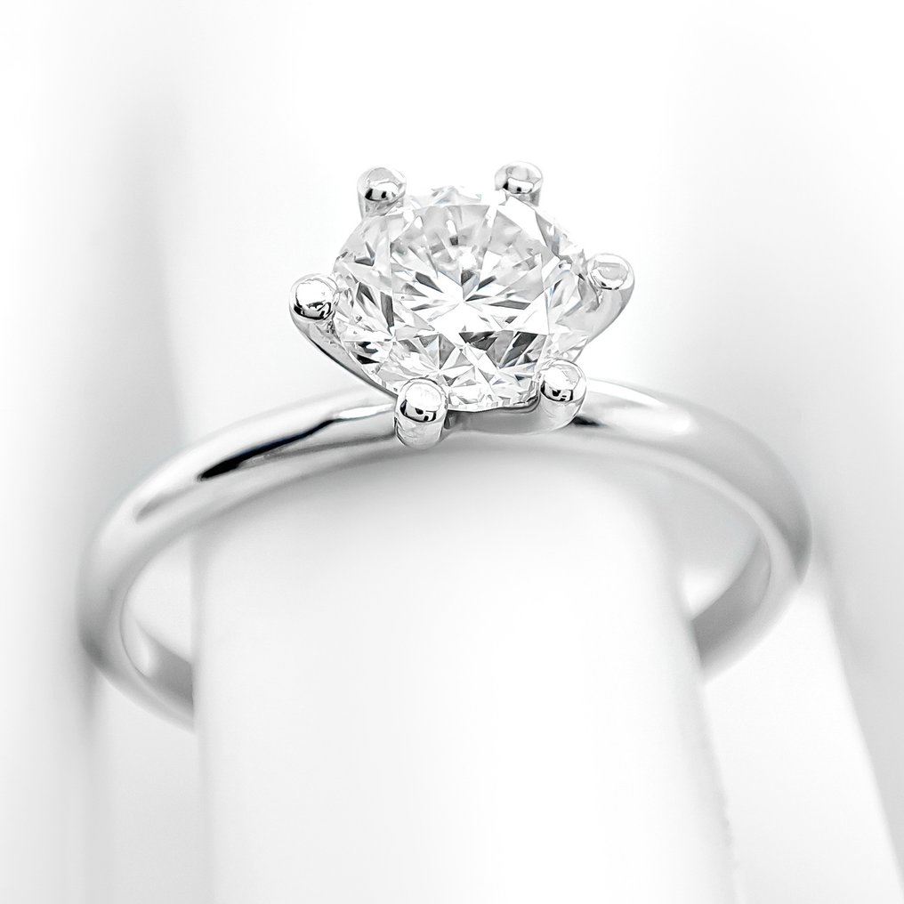 Sormus - 14 kt. Valkokulta, G/SI1 -  1.01ct. tw. Timantti (Luonnollinen) - IGI Certificate #1.0