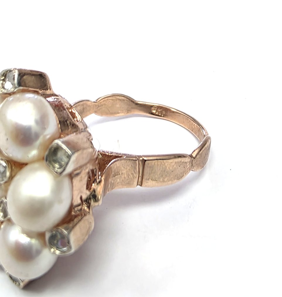 没有保留价 - 戒指 - 9 kt. 玫瑰金, 银 珍珠 - 钻石 #4.3