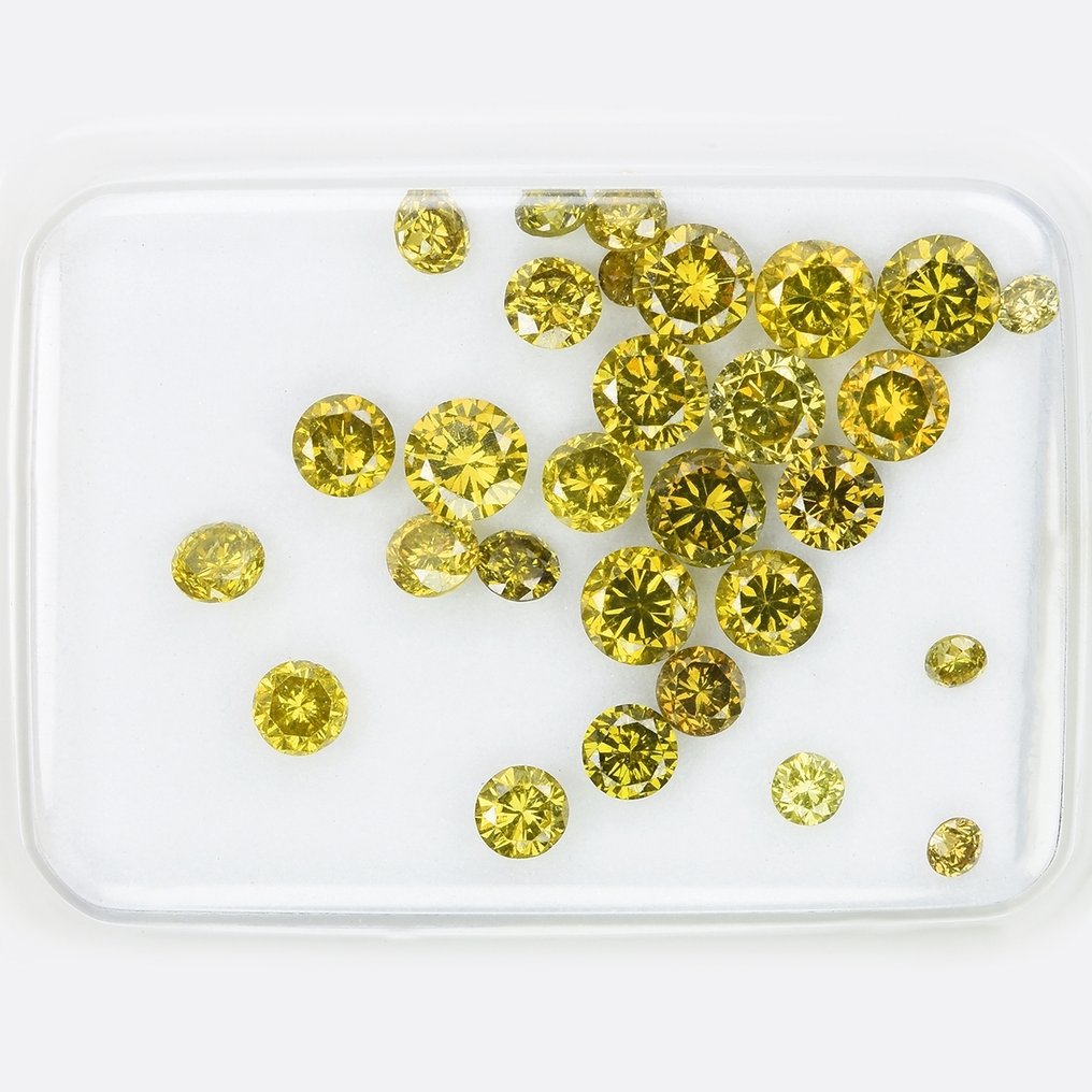 34 pcs Diamant (Kleurbehandeld) - 1.38 ct - Rond - Fancy deep, Fancy light Groenachtig, Bruinachtig, Geelachtig Geel, Bruin, Groen, Orange - VS1, P2 - Antwerp Laboratory for Gemstone Testing (ALGT) #2.1