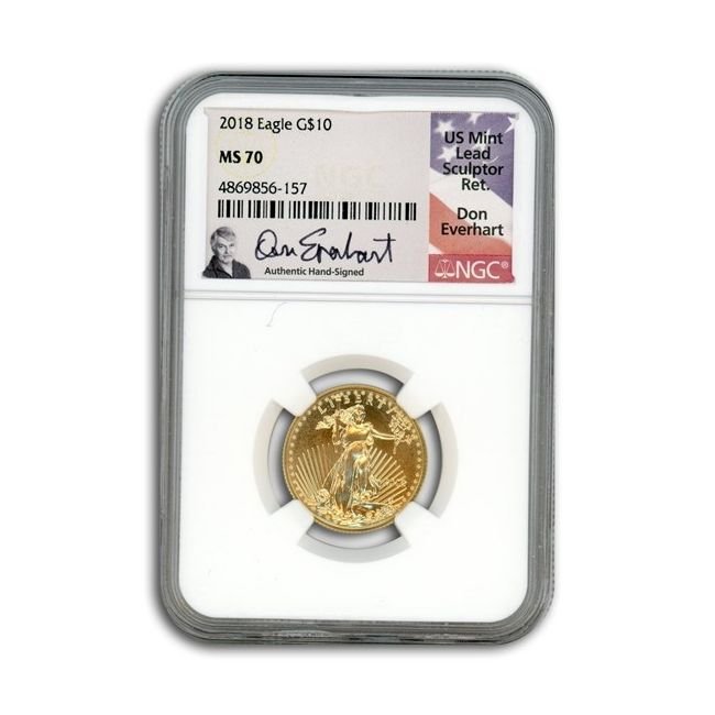美國. 10 Dollars 2018 1/4 oz $10 USD American Gold Eagle NGC MS-70 (Don Everhart Signed) #1.0