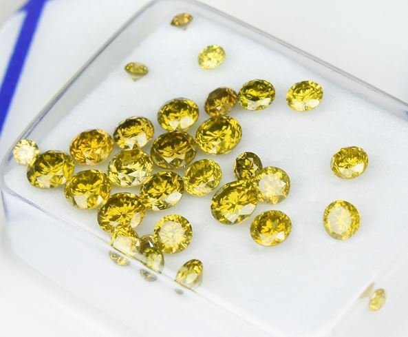 34 pcs Diamant (Kleurbehandeld) - 1.38 ct - Rond - Fancy deep, Fancy light Groenachtig, Bruinachtig, Geelachtig Geel, Bruin, Groen, Orange - VS1, P2 - Antwerp Laboratory for Gemstone Testing (ALGT) #3.2