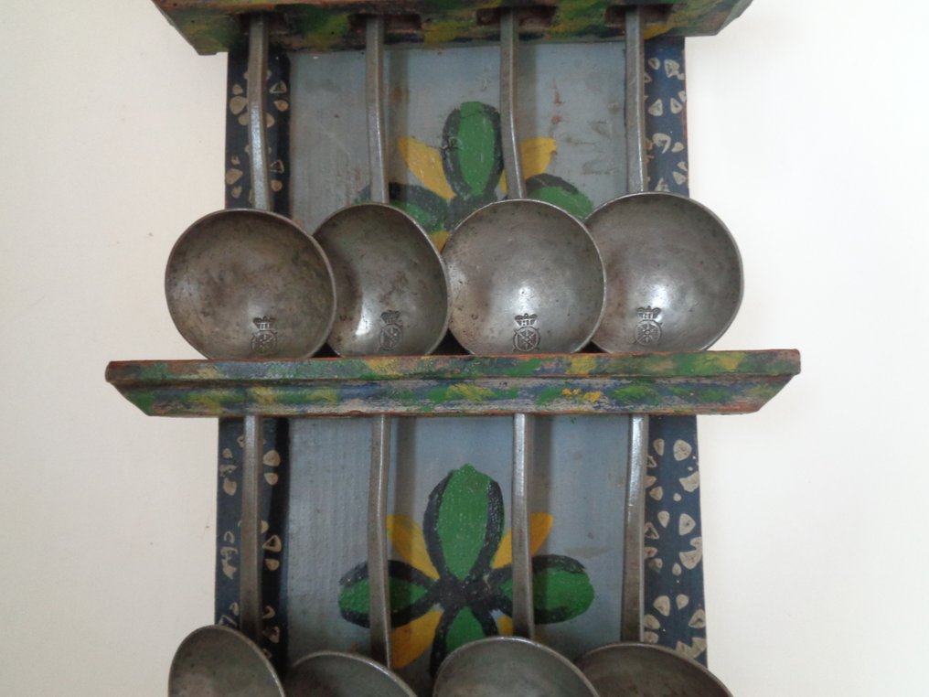 Lepelrek - volkskunst beschilderd - eind 19e eeuw - Κουτάλι - Ξύλο, Κασσίτερος #2.1