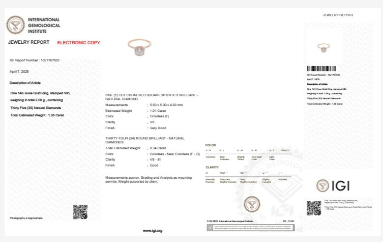 订婚戒指 - 14K包金 玫瑰金 - 1.35ct. tw. 钻石 (天然) - 钻石 #3.2
