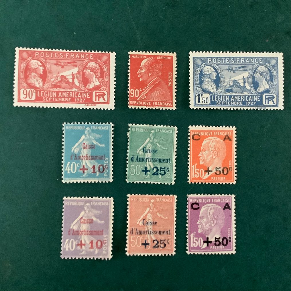 Francia 1927/1928 - 4 emisiones completas con Caisse d’amortissement I y II. - Yvert 243/251 #1.0