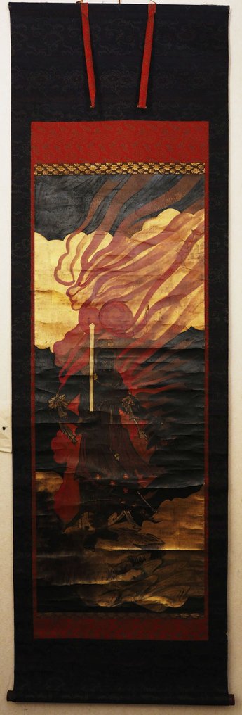 非常精美的不动明王画作,包括tomobako(箱子) - 真丝 - 日本 - Edo Period (1600-1868) #1.0