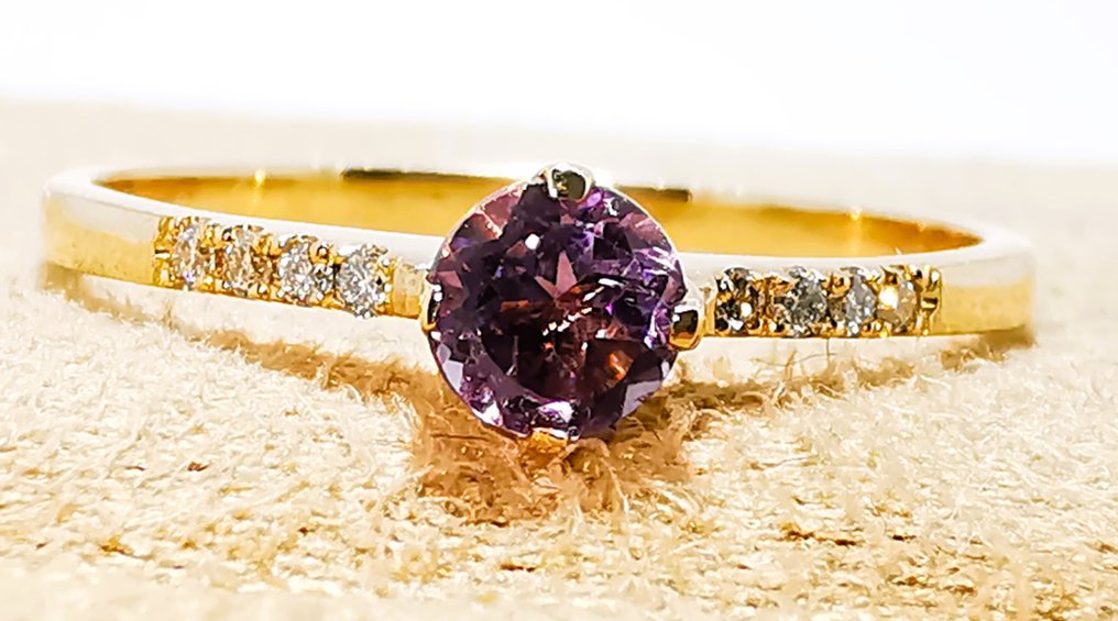 没有保留价 - 戒指 - 14K包金 黄金 - 0.45ct. tw. 紫水晶 - 钻石 #1.0