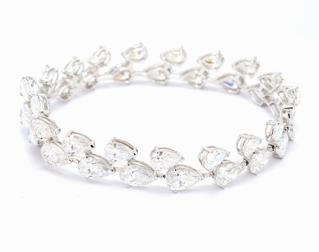 Βραχιόλι - 14 καράτια Λευκός χρυσός - 23.62ct. tw. - Διαμάντι - Αλυσίδα με μοτίβο μπασκέτας με αχλάδι #3.2
