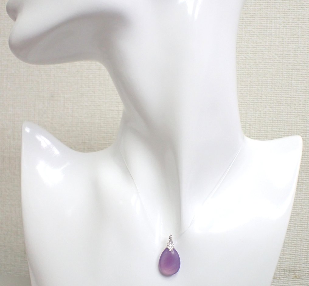 Nincs minimálár - Függő - 18 kt. Fehér arany - 6.88ct. tw. Chalcedony - Gyémánt - Nincs minimális ár #2.1