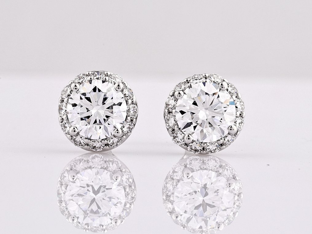 Drop fülbevaló - 14 kt. Fehér arany -  3.87ct. tw. Gyémánt (Laboratóriumban előállított) - Gyémánt #1.0