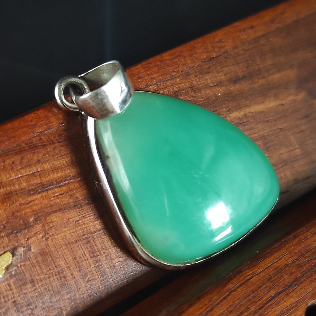 Chrysoprase Silver Pendant - Height: 1 cm - Width: 2 cm- 18 g - (1) #2.1
