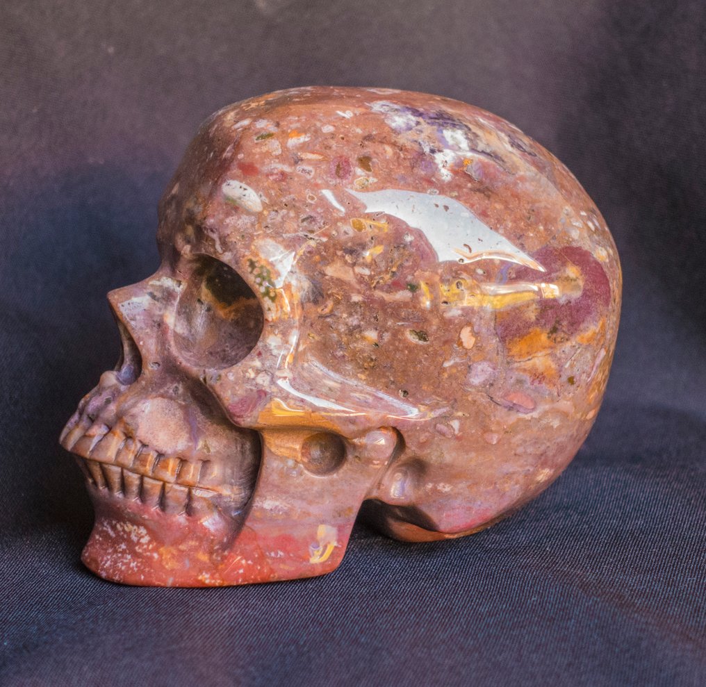 No Reserve Price! - Human Skull, Hyperrealistic, Carved Handmade Agate Crystal from India - Height: 128 mm - Width: 97 mm- 1380 g #1.0