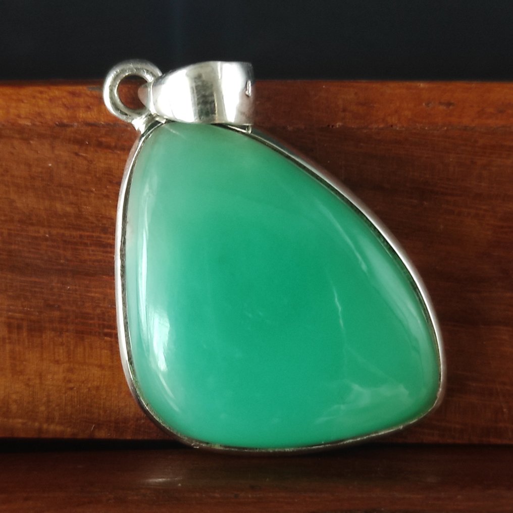 Chrysoprase Silver Pendant - Height: 1 cm - Width: 2 cm- 18 g - (1) #3.2