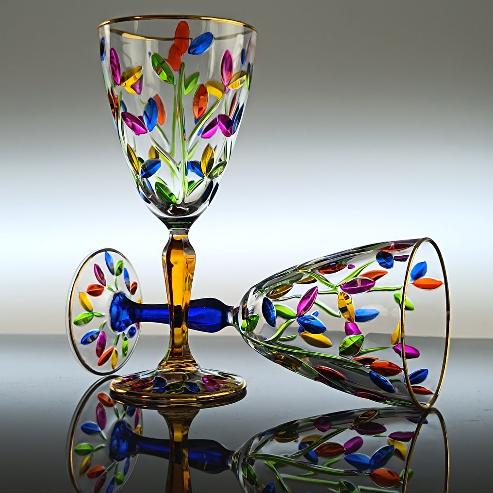 Secoloventesimo - Bägare (6) - Leaves Gold Chalice - 24K guld - NO-led kristall #3.2