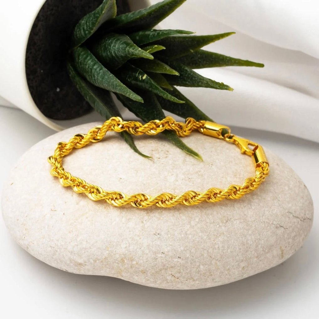 Handmade - Βραχιόλι αλυσίδα - 14 καράτια Κίτρινο χρυσό - Αλυσίδα σχοινιού - 3,90 mm #2.1