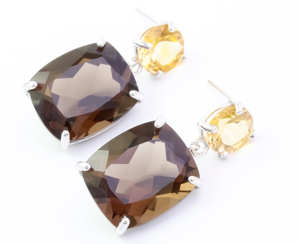 χωρίς τιμή ασφαλείας - Σκουλαρίκια - 14 καράτια Λευκός χρυσός Τοπάζιο - Κιτρίνης #1.0