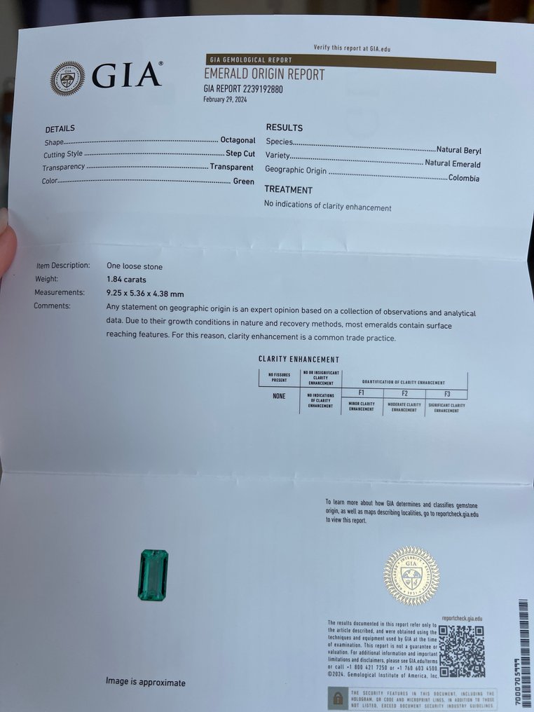 1 pcs  绿色 祖母绿  - 1.84 ct - 美国宝石研究院（GIA） - 没有油 #4.3