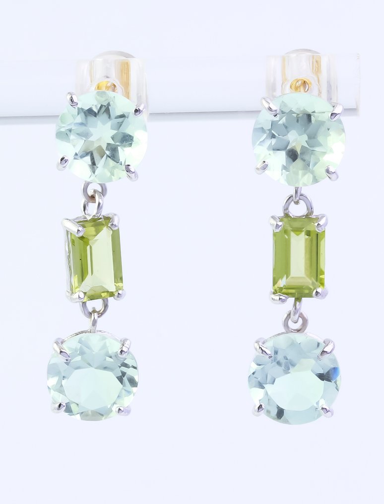 没有保留价 - 耳环 - 14K包金 白金 石英 - 橄榄石 #1.0