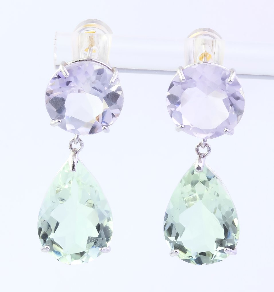 没有保留价 - 耳环 - 14K包金 白金 石英 - 紫水晶 #1.0