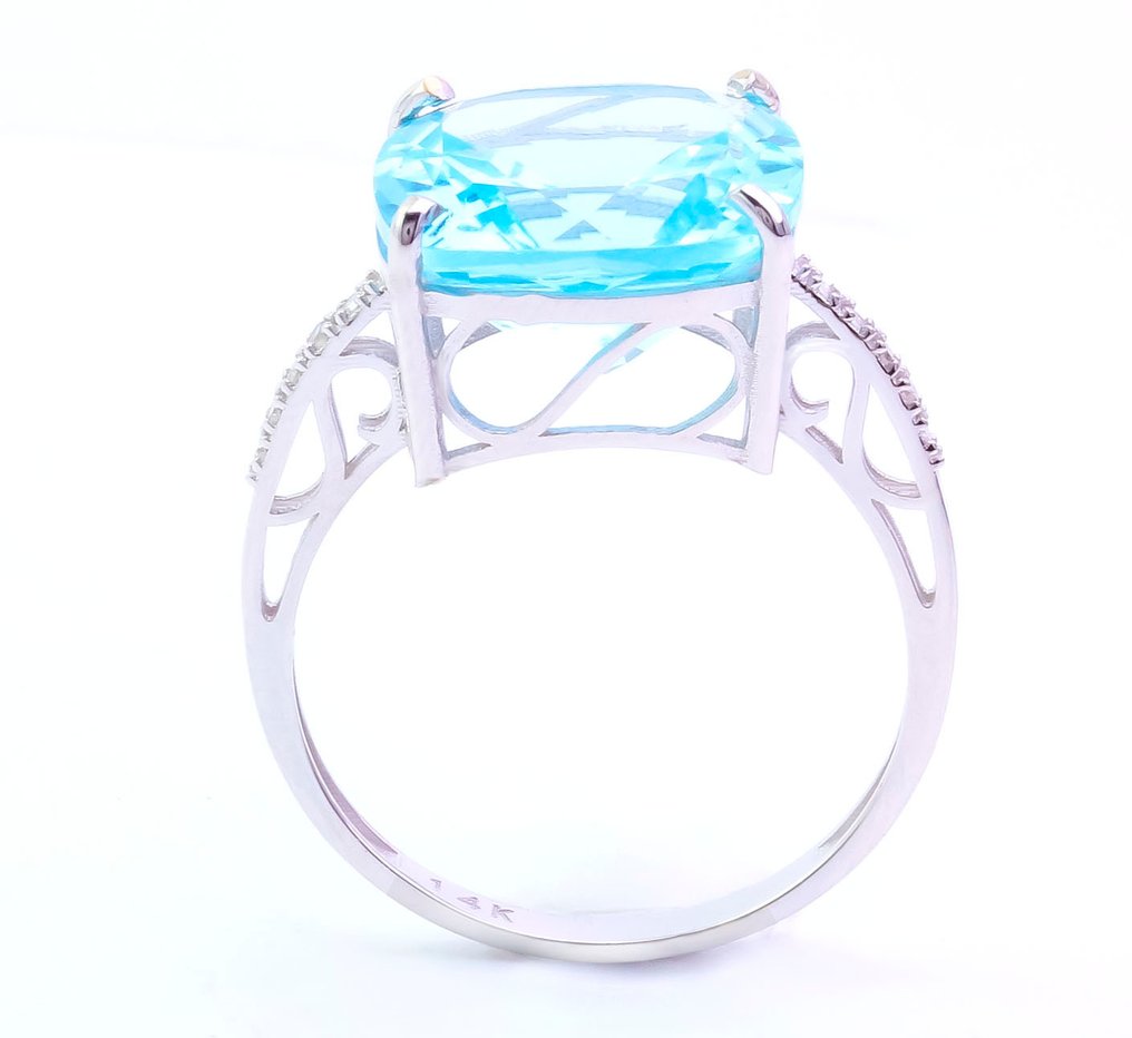 Ei pohjahintaa - Sormus - 14 kt. Valkokulta Topaasi - Timantti #3.2