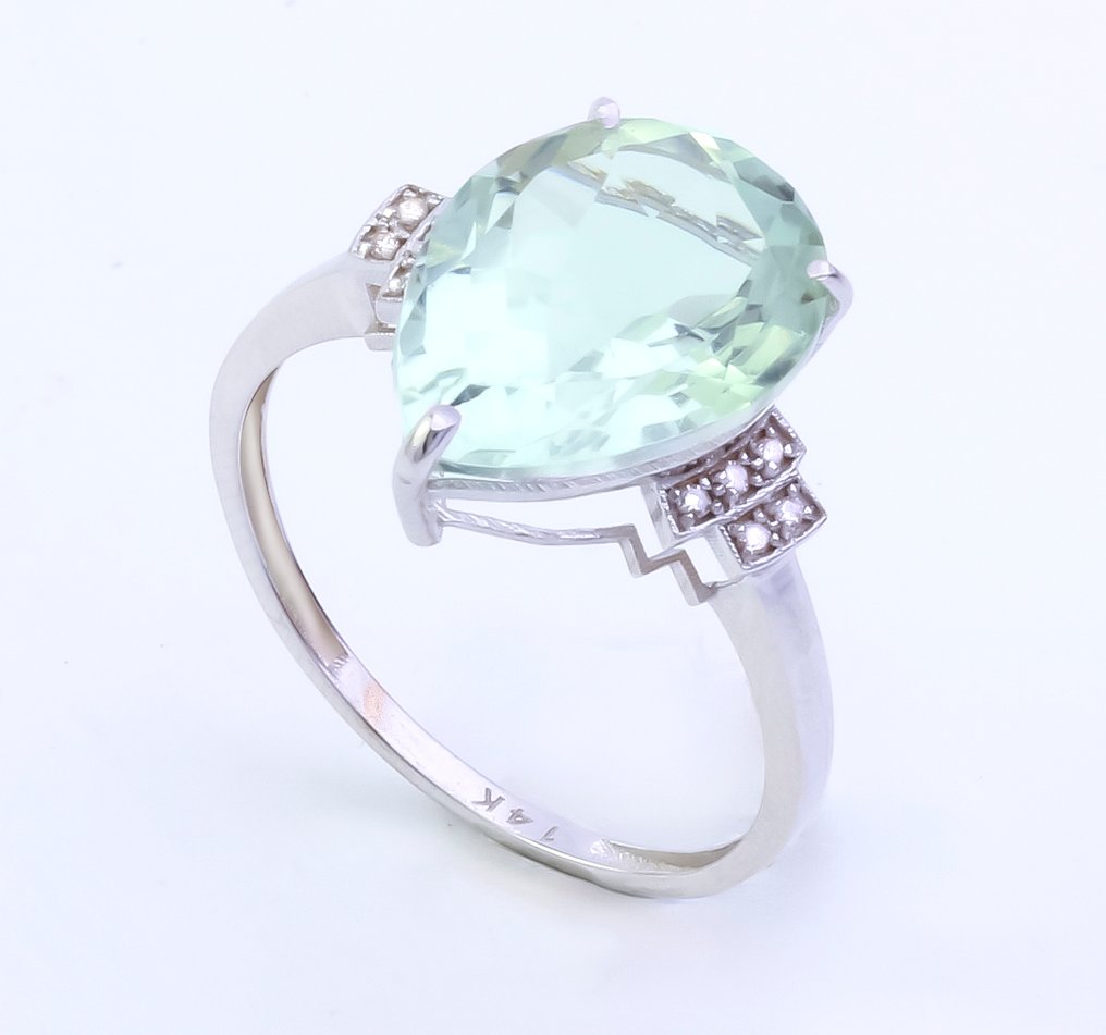 没有保留价 - 戒指 - 14K包金 白金 石英 - 钻石 #1.0