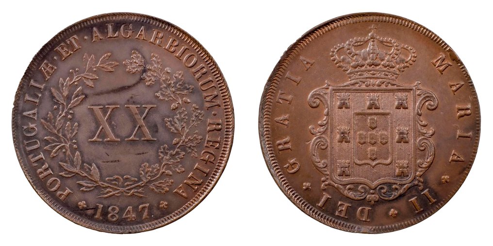 Portugal. D. Maria II (1834-1853). XX Reis 1847 - Free Shipping (Worldwide) #2.1