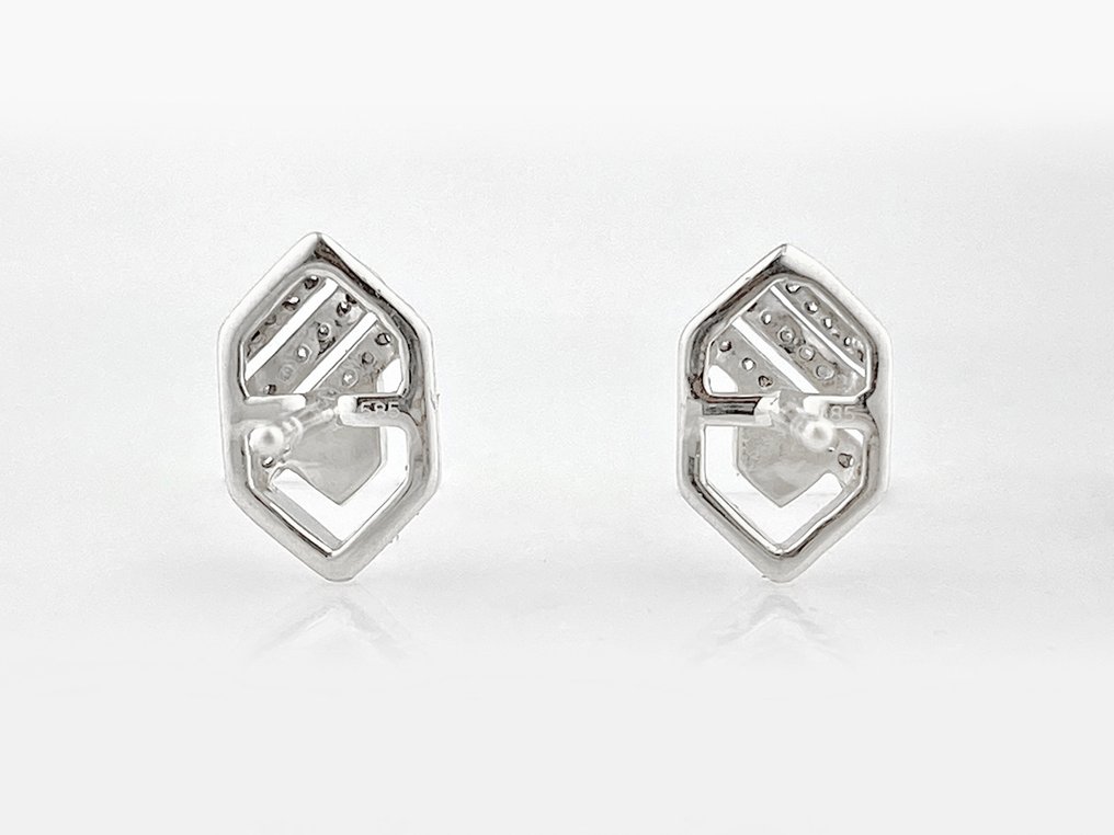 χωρίς τιμή ασφαλείας - Σκουλαρίκια - 14 καράτια Λευκός χρυσός -  0.09ct. tw. Διαμάντι (Φυσικό)  #3.2