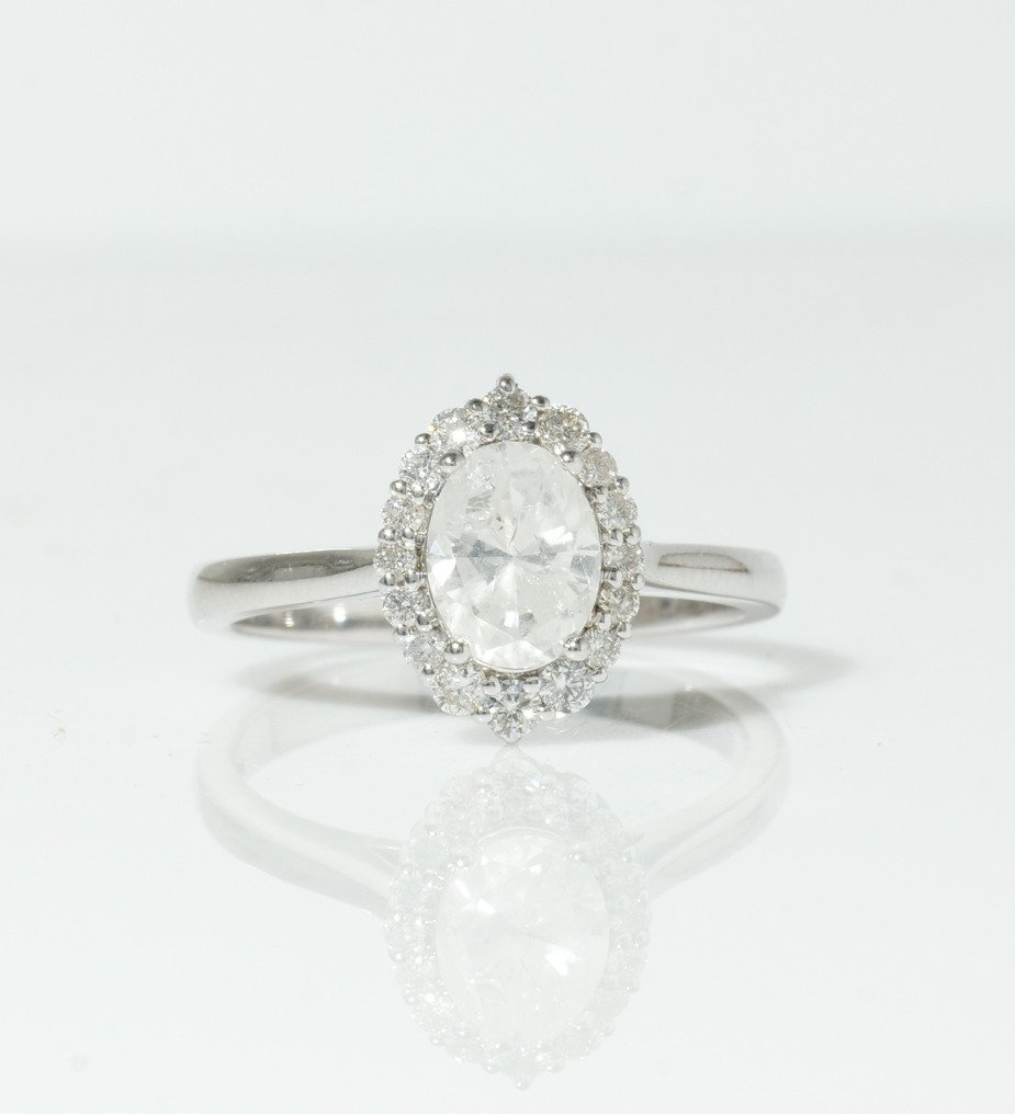 Kihlasormus - 14 kt. Valkokulta - 1.31ct. tw. Timantti (Luonnollinen) - Timantti - Häällyskoru solitaire-rengas #1.0