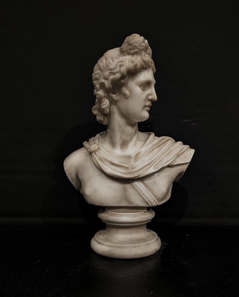 Rzeźba, Busto di Apollo in marmo bianco - 50 cm - Marmur #1.0