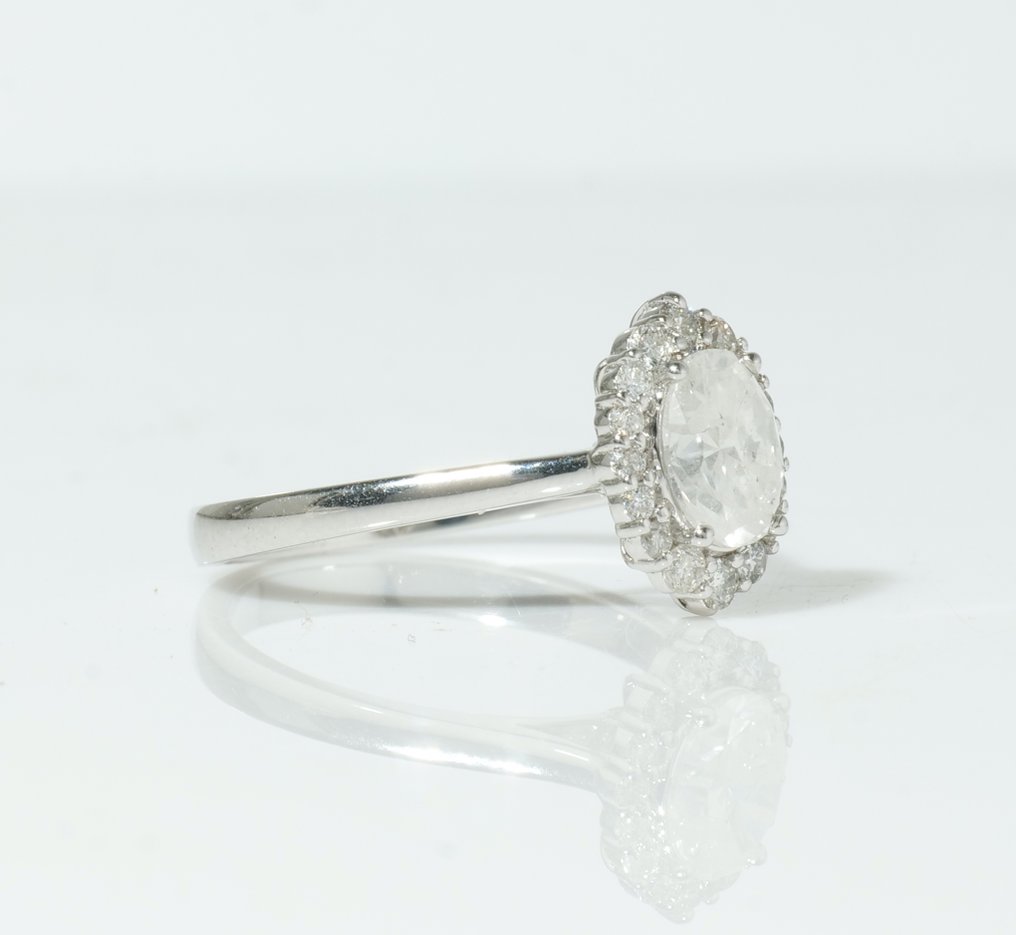 Kihlasormus - 14 kt. Valkokulta - 1.31ct. tw. Timantti (Luonnollinen) - Timantti - Häällyskoru solitaire-rengas #1.0