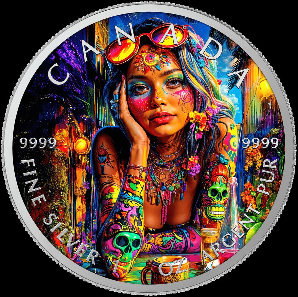 Canada. 5 Dollars 2025 - Tattoo Girls - Monday, 1 Oz (.999) #1.0