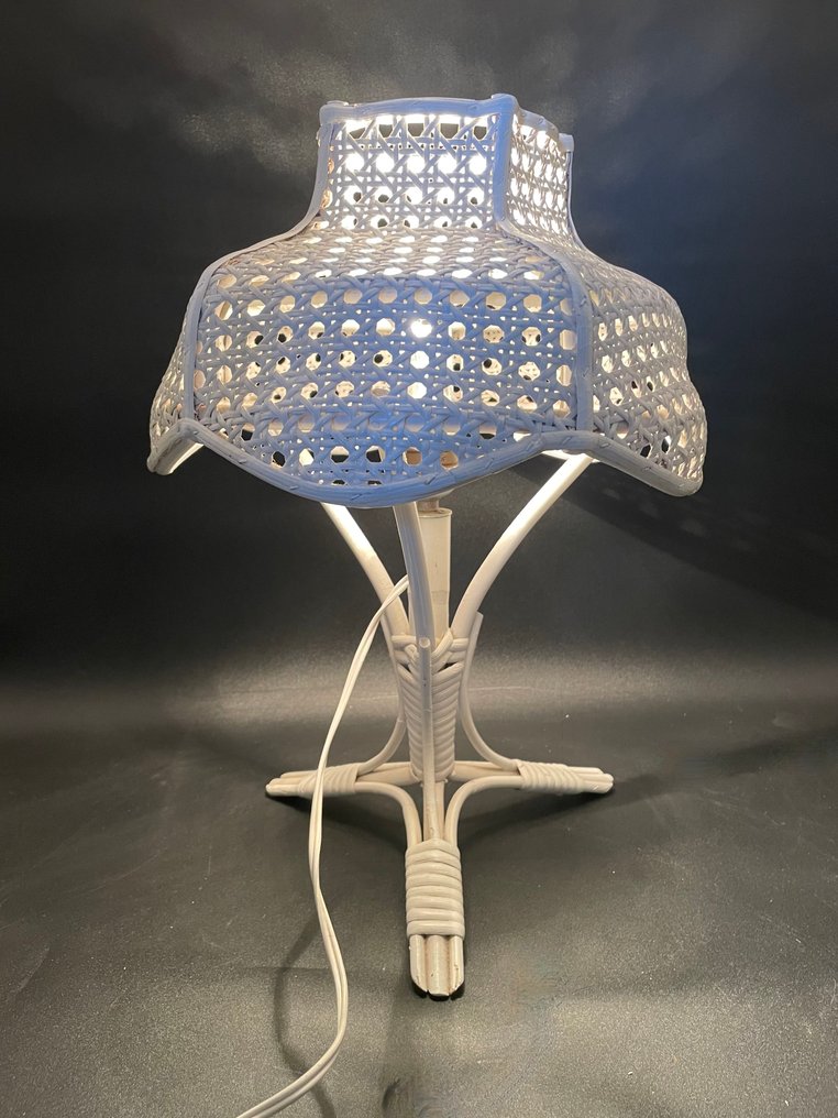 檯燈 - 白色复古藤编和藤条台灯 - 藤 #3.2